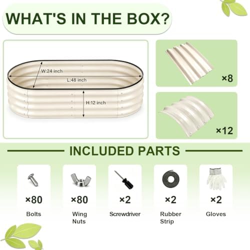 Galvanized Raised Garden Bed Outdoor 4x2x1 ft 2 Pack Oval White