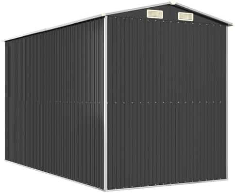 Gecheer Large Metal Garden Storage Shed 192x357x223cm Anthracite Galvanized Steel Outdoor Tool House with Sliding Door and Vent for Lawn Mower Pool Equipment