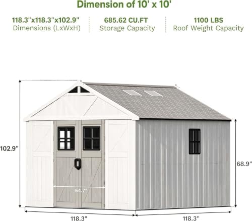 Patiowell 10x10 FT Resin Outdoor Storage Shed with Floor, Beige