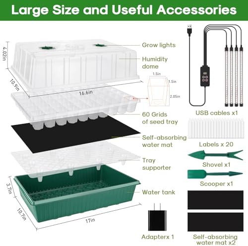 120-Cell Self-Watering Seed Starter Tray with Grow Light, Green