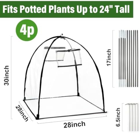 Plant Covers Freeze Protection, Outdoor Garden Frost Cover, Plant Covers from Animals, Garden cloches for Plants, Reusable Shrub Small Greenhouse (Transparent, 4-Pack)