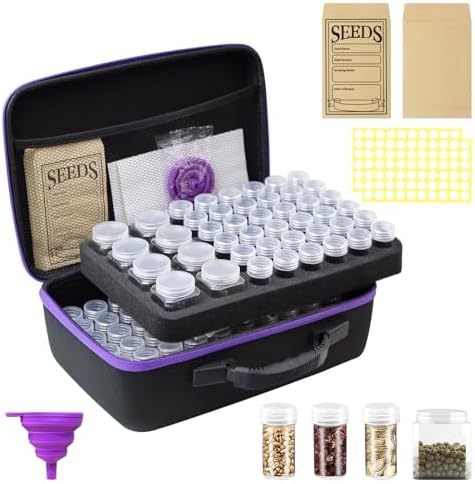 Seed Storage Organizer Box with 104 Bottles & Envelopes