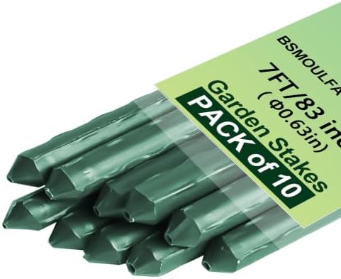 Garden Stakes 7ft, Metal Plant Stakes 7 Feet for Gardening and Farm, 84" Plastic Coated Plant Support for Tomato, Cucumber, Bean, Flower, Potted and More Climbing Plants