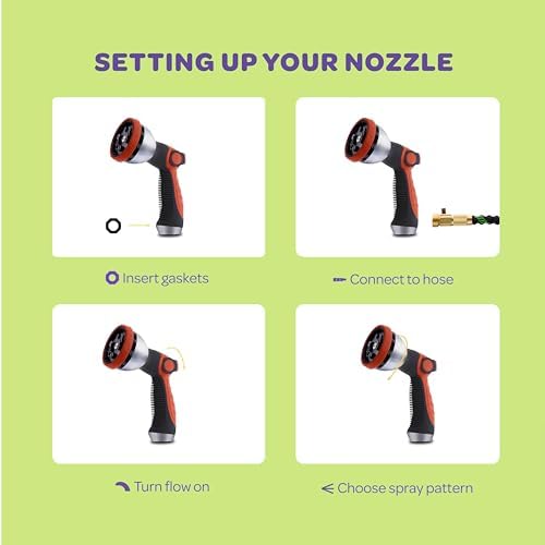 Hose Nozzle [Red] Heavy Duty Hose Sprayer With 10 Adjustable Watering Patterns. Thumb Control Design, Comfortable Ergonomic Grip, Garden Hose Nozzle for Watering Plants & Lawns/Fun showers/Cleaning