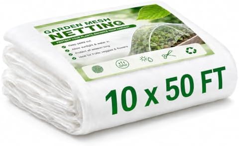 10 ft x 50 ft Garden Mesh Netting,Ultra Fine Plant netting for garden protection, garden netting for raised beds Vegetables,Bird Insect Nettings for Gardening, Blueberry Bush Strawberry Nettings Cover