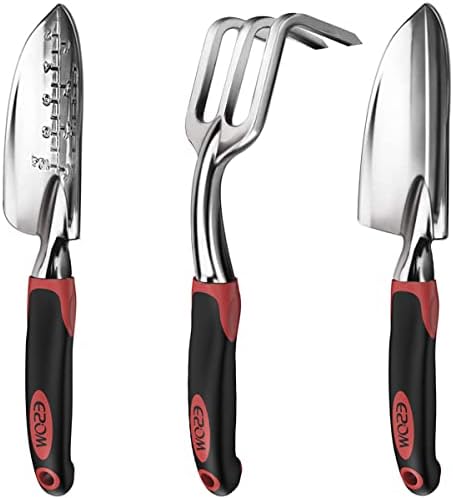 Garden Tool Set 3 Pc, Cast-Aluminum Heavy Duty - Trowel, Rake, Red