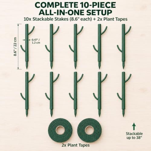 10-Piece Stackable Plant Support Stakes - 38" Sturdy Monstera Pole