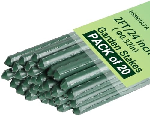 Garden Stakes 2ft, Metal Plant Stakes 2 Feet for Gardening and Farm, 24" Plastic Coated Plant Support for Tomato, Cucumber, Bean, Flower, Potted and More Climbing Plants