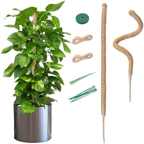 Mcbazel 2 Pack 27.5 Inch Bendable Moss Pole for Plants Monstera - Coco Coir Plant Support Stakes for Climbing Indoor Pothos, Potted Climbers & Philodendron - Flexible Stick Kit with Full Garden Ties