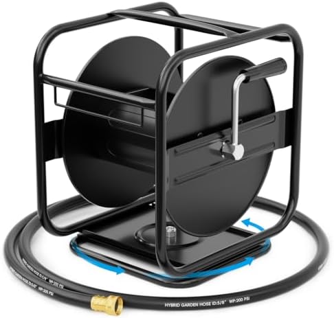 SPECILITE Metal Garden Hose Reel, 360° Rotation Frame, 65-90 FT, Black