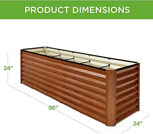 Best Choice Products 8x2x2FT Outdoor Steel Planting Box for Backyard Gardening, Deep Grow Container for Vegetables, Blooming Plants, Herbs & Seasonal Flowers with Open Bottom Design - Wood Grain