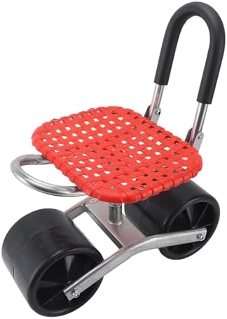 360° Swivel Garden Rolling Seat with Wheels, Red Adjustable Height