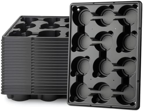 RooTrimmer 12 Cell Round Nursery Pot Trays Thickened Durable Seedling Pots Shuttle Carrying Trays for Holding 4 Inch Nursery Pots (16.85" × 12.6", 20-Pack)