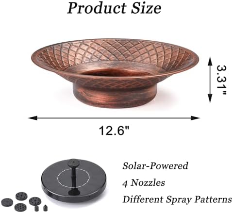 Bird Bath for Outside, 12.6" Solar Powered Bird Bath with Fountain
