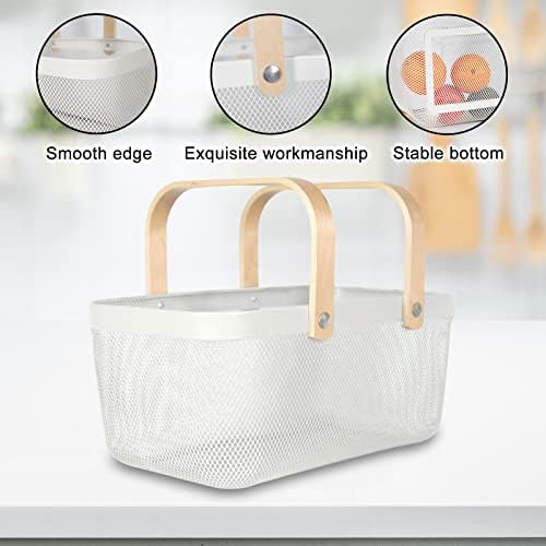 Garden Harvest Basket,Delicate Harvest Basket for Garden Vegetables,Practical Metal Mesh Wire Basket with Handle Suitable for Bathroom,Cabinet,Kitchen(White)