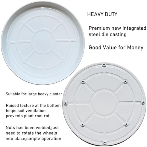 Heavy Duty Plant Caddy(430lbs Capacity), Rolling Metal Plant Stand with Brake Wheels Plant Dolly Planter Mover Plant Pot Tray Saucer for Indoor Outdoor 16 Inches White 2Pack