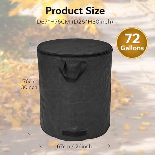 72 Gallon Collapsible Yard Waste Bag with Lid, Reusable Leaf and Lawn Bag with Handles,Foldable Outdoor Garbage Recycling Can for Yard Waste,Camping,and Beach