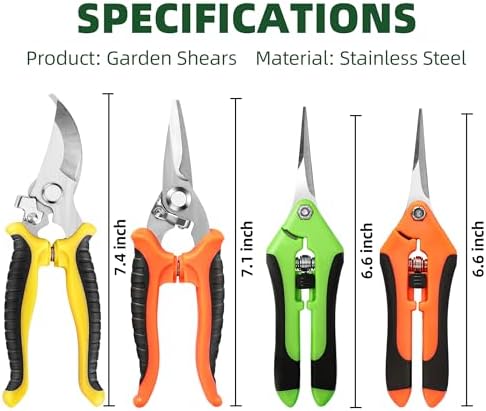 4 Pack Garden Pruning Shears Scissors Clippers Stainless Steel