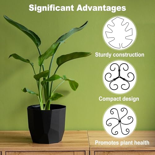 4PCS Metal Plant Stakes for Indoor Plants, 4.3 * 4.1 in Stackable Monstera Stem Support Hook for Growth, Stabilizer for Leaves & Adjustable Clamp Set Accessories for Climbing Plants (Ring)
