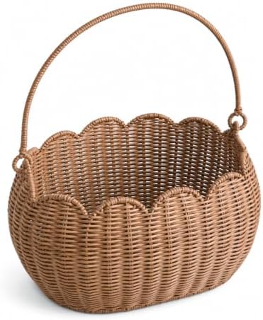 Large Wicker Picnic Basket, Handwoven Garden Harvest Basket for Gathering Vegetables Flowers Fruits, Woven Rattan Style Basket with Handles for Picnic Outdoor Storage Gardening Organization