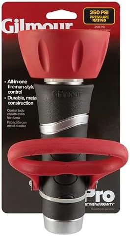 Gilmour Pro Twist Hose Nozzle, Fireman Hose Nozzle for Cleaning and Watering, Heavy Duty Garden Hose Nozzle with Adjustable Spray Pattern, Red