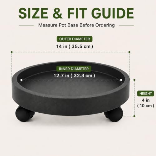 2 Pack 14" Plant Caddy with Wheels, Heavy Duty Rolling Plant Stand Dolly
