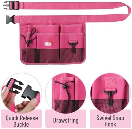UNCO- Adjustable Gardening Belt, Pink, 7 Pockets, Wear, Cut and Water Resistant, Garden Tool Belt Pouch, Waist Apron with Pockets