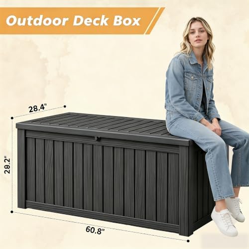 Fancyango 200 Gallon Large Outdoor Storage Deck Box Waterproof, Black
