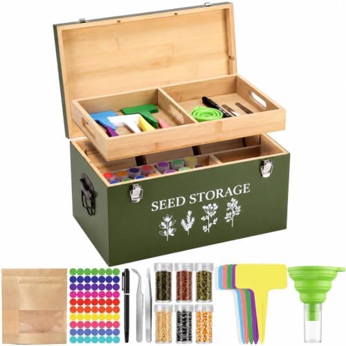 Wood Seed Storage Box Garden Seed Organizer with Removable Tray Saving Kit