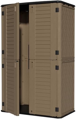 ZZM Large 67 Cu.ft Waterproof Storage Shed, Outdoor Storage Cabinet，Durable Resin Sheds for Patio Furniture, Garden Tools, Pool Accessories, Mower Storage (Coffee)