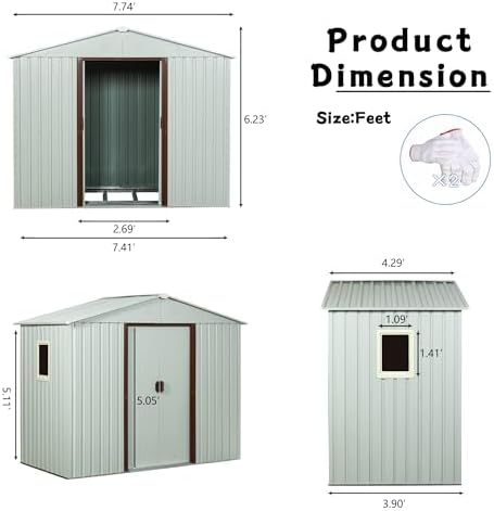 8 x 4 FT Outdoor Storage Shed, Metal Garden Shed with Floor Frame, Tool Shed Outdoor Storage with Lockable Sliding Doors & Window & Air Vents, Storage House Waterproof for Backyard, Lawn, White