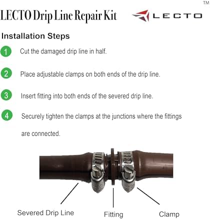 LECTO Universal 5/8", 1/2", .700" Drip Line Repair & Extension Kit – Plastic Coupler with 2 Stainless Steel Hose Clamps