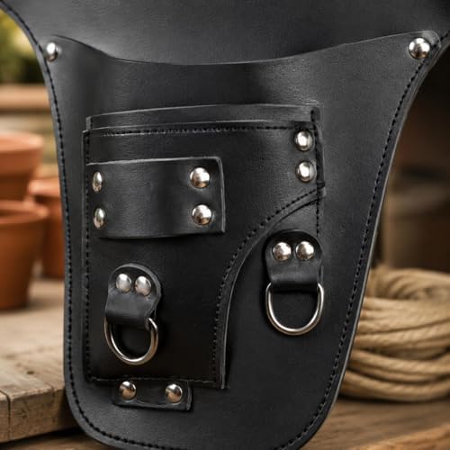 Outdoor Waist Pack Garden Tool Belt Pouch Bag With Multiple Compartments And Adjustable Strap In PU Leather Suitable for gardening yard work planting trimming repairs, Coffee