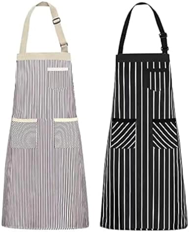 2 Pack Kitchen Cooking Aprons, Adjustable Bib Soft Chef Apron with 3 Pockets for Men Women (Umber/Black)