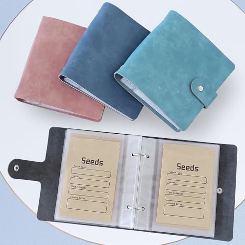 Seed Organizer Storage Binder with 50 PCS Resealable Seed Envelopes, Cyan