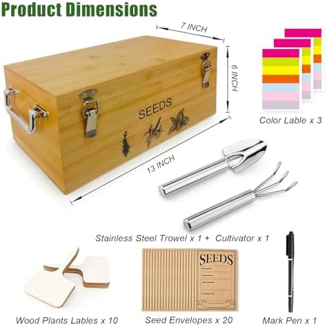 Natural Bamboo Seed Storage Organizer Box, Garden Tools Saving Kit