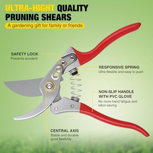 Pruning Shears Garden Shears 8.6" Professional Bypass Garden Scissors Yard Clippers with Sharp SK5 Steel Blade Heavy Duty Hand Pruners for Branch Flower Plant Trimming Cutting Gardening Tools
