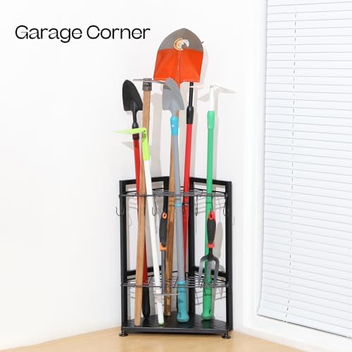 UU-Major Garden Tool Organizer for Garage Corner,Free Standing Yard Tools Rack Heavy Duty,Garage Organization and Storage Stand for Broom,Mop,Rakes,Shovel Holder for Lawn/Shed/Outdoor.