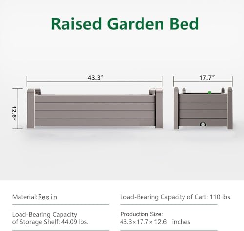 Raised Garden Bed, 21 Gallon Self-Watering Outdoor Raised Planter Box with Drainage Plug and Gauge for Vegetables, Flowers and Herbs, Durable Rustproof Resin for Backyard Patio Porch (Grey)