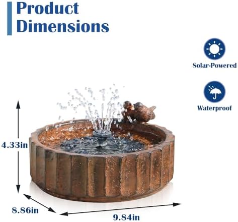 Solar Bird Bath Fountain, Birds Solar Powered Fountain, Hummingbird Birdbath with 3 Nozzles, Outdoor Water Feature for Garden Patio Backyard Decor (Roman Column Brown)