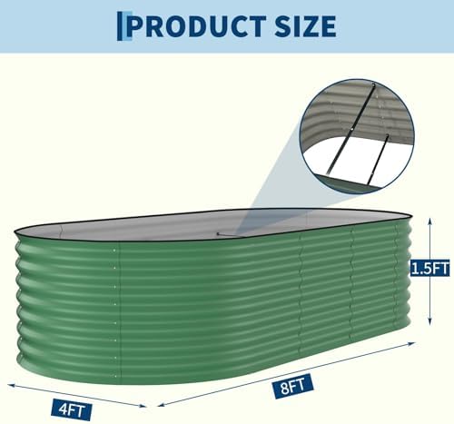 Garvee 8x4x1.5ft Galvanized Raised Garden Bed, Oval Metal Planter Box
