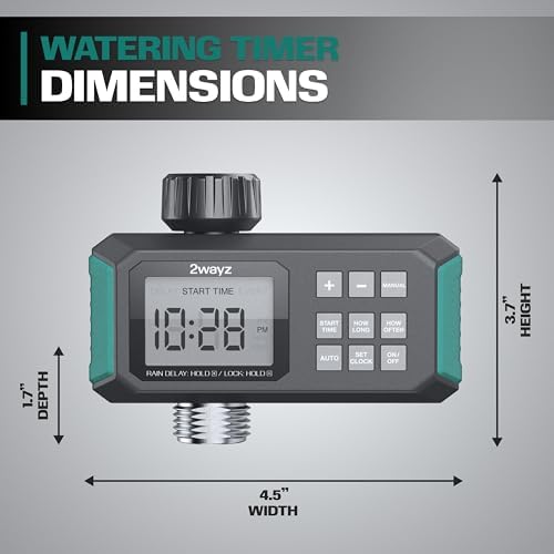 Water Timer for Hose - Automatic Sprinkler Timer with Heavy Duty Threads - 3/4-Inch Inlet and Outlet Swivel Connection - Water Timer for Garden Hose with Rain Delay Options - Green