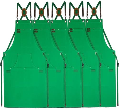5 Pack Kitchen Apron, Work Apron, Canvas Apron, Green