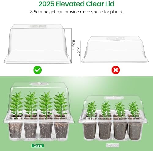 Seed Starter Trays with 12-LED Grow Lights, Clear, 5 Pack