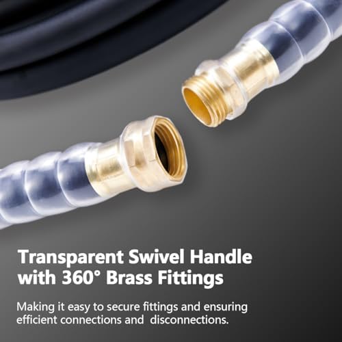 Heavy Duty Premium Garden Hose 100ft x 5/8", 300PSI Working, 1000PSI Burst, Hybrid Rubber Water Hose with Transparent Swivel Handle - Hot/Cold Water - Five Layered Braiding with Brass fittings (Black)