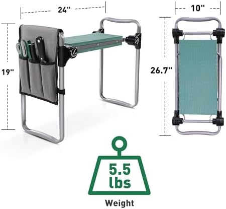 2023 Garden Kneeler and Seat Bench Workseat Folding Gardening Bench with 8" Upgrade Widen EVA Foam Kneeling Pad and Detachable Tool Pouch 2 in 1 Portable Gardening Stools for Back Yard Outdoor Fishing