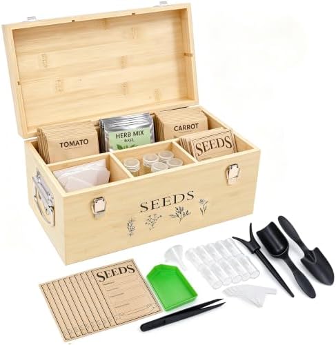 Large Seed Storage Organizer, Great Gifts Gardening Kit (Wood)