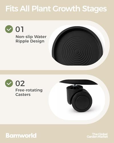 Bamworld Plant Caddy with Wheels 10 Inch Heavy Duty Plastic Rolling Plant Stand with Wheels, Plant Dolly with Non-Slip Base & Bottom Drip Tray for Indoor Outdoor (2 Pack ) Black