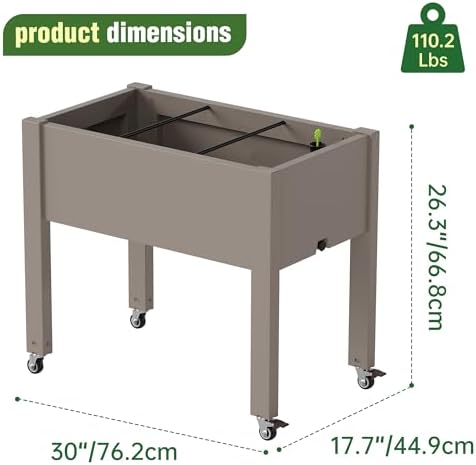 Elevated Raised Garden Bed with Wheels,Planter Box,Gray-26.3" h