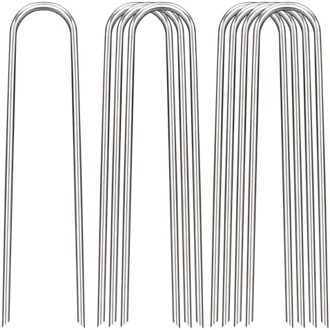 8 Inch Landscape Staples, 12/25/50/100 Pack Galvanized Garden Stakes, Heavy Duty 8 Gauge U-Shaped Ground Stakes for Weed Barrier Fabric, Irrigation Tubing, Fence, Outdoor Decorations